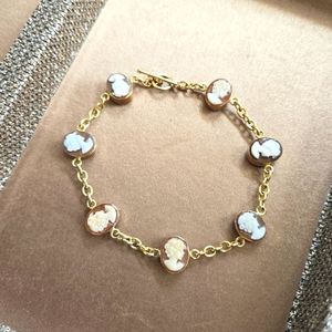 Vintage 14k Gold Cameo Station Bracelet